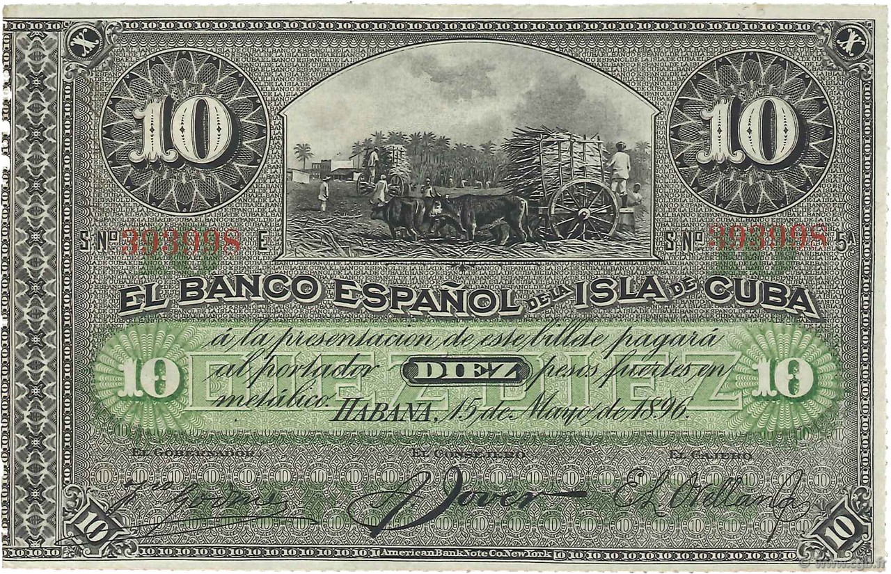 10 Pesos CUBA  1896 P.049c SUP