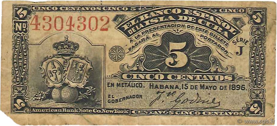 5 Centavos KUBA  1896 P.045a SGE