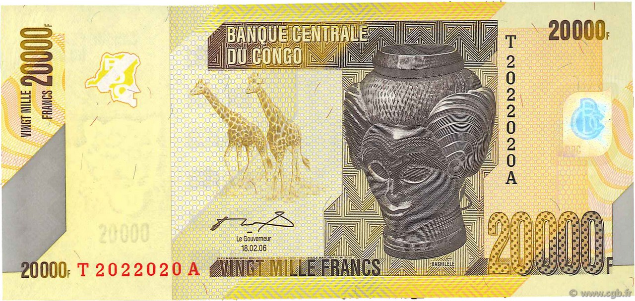 20000 Francs CONGO, DEMOCRATIC REPUBLIC  2012 P.104a UNC