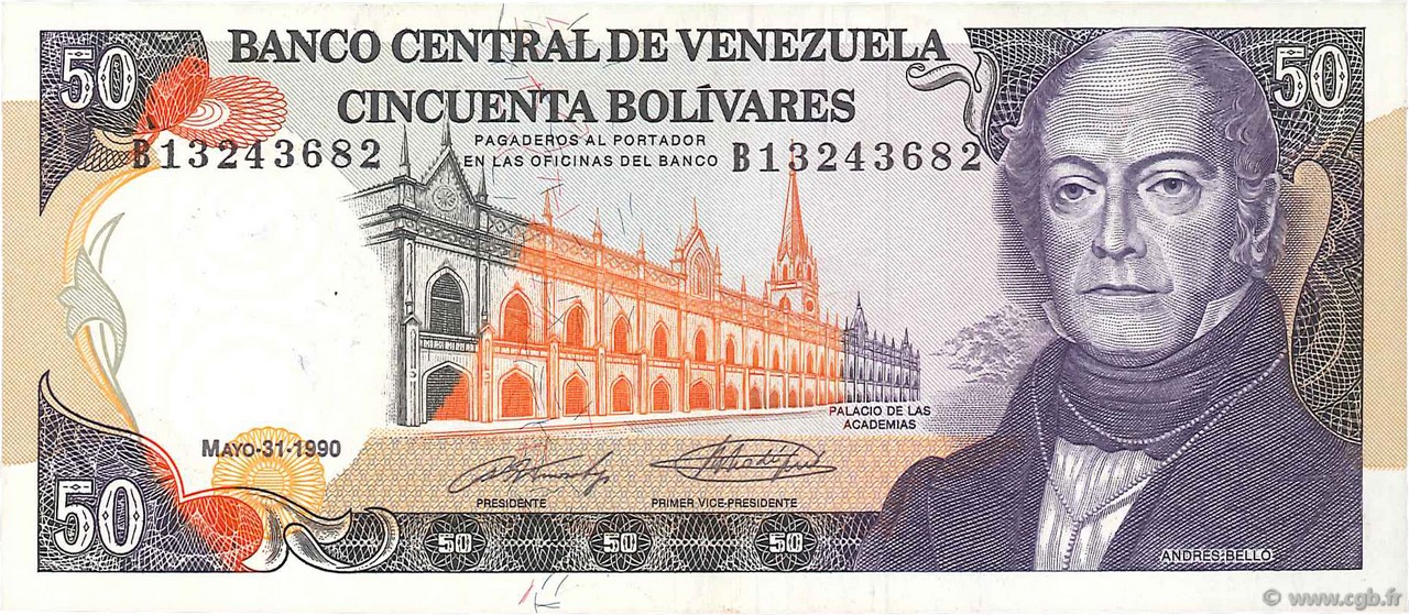 50 Bolivares VENEZUELA  1990 P.072 SC+