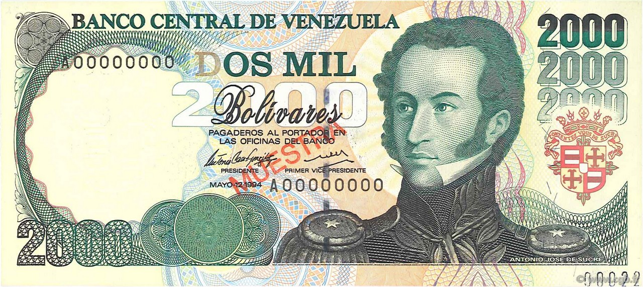 2000 Bolivares Spécimen VENEZUELA  1994 P.074s SC+