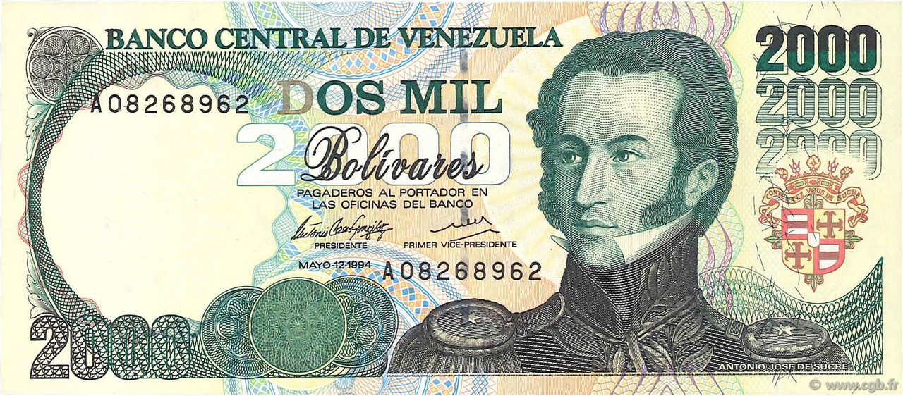 2000 Bolivares VENEZUELA  1994 P.074a ST