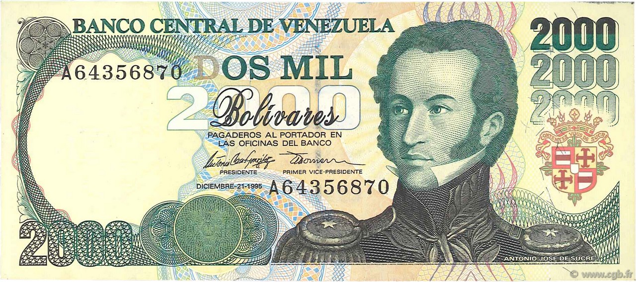 2000 Bolivares VENEZUELA  1995 P.074b XF+