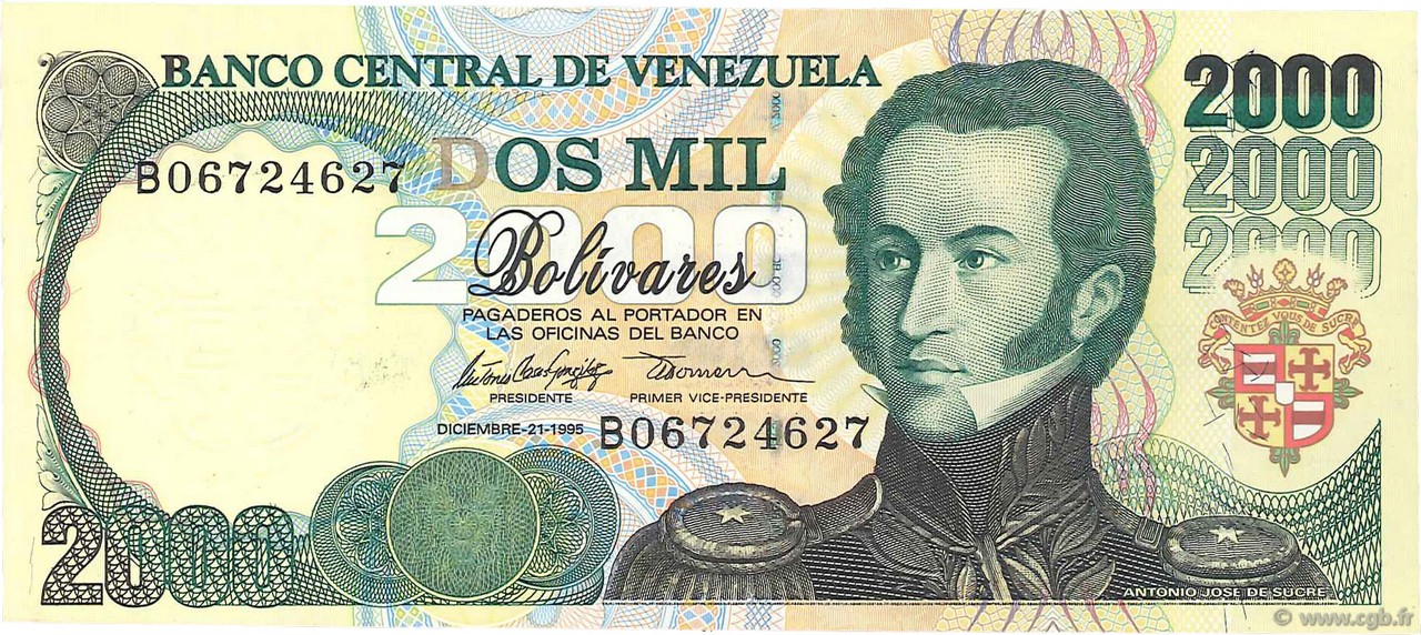 2000 Bolivares VENEZUELA  1995 P.074b SC