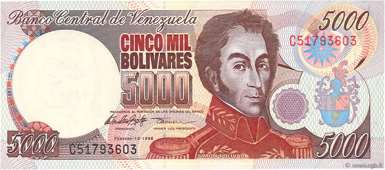 5000 Bolivares VENEZUELA  1998 P.078b UNC