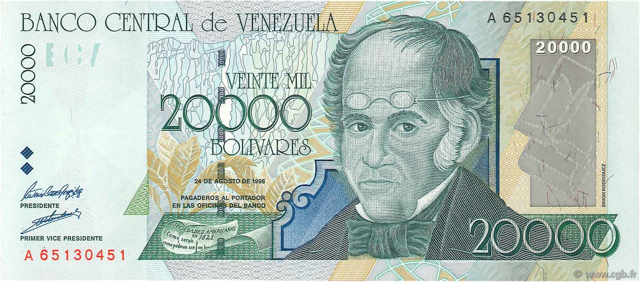 20000 Bolivares VENEZUELA  1998 P.082 UNC
