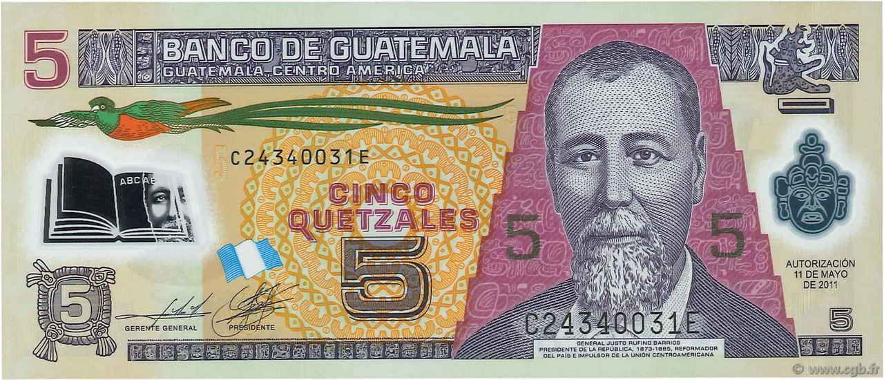 5 Quetzales  GUATEMALA  2011 P.122b UNC