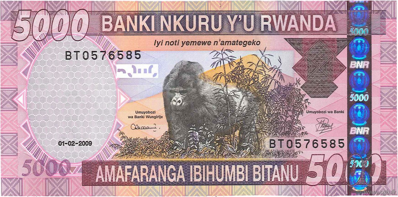 5000 Francs RWANDA  2009 P.37 NEUF