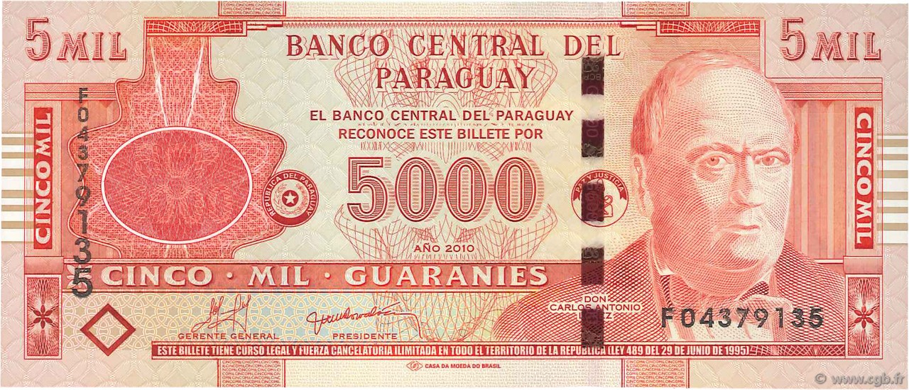 5000 Guaranies PARAGUAY  2010 P.223c ST