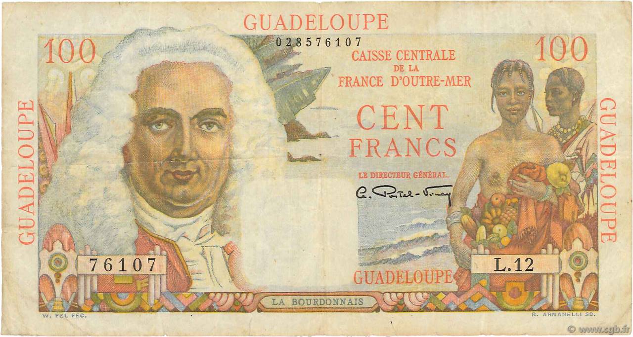 100 Francs La Bourdonnais GUADELOUPE  1946 P.35 S