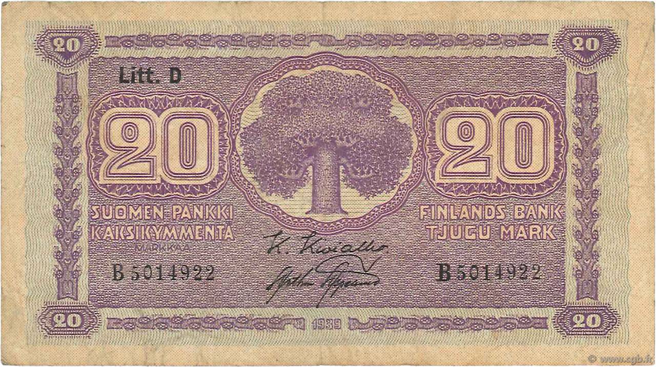 20 Markkaa FINLANDIA  1939 P.071a BC