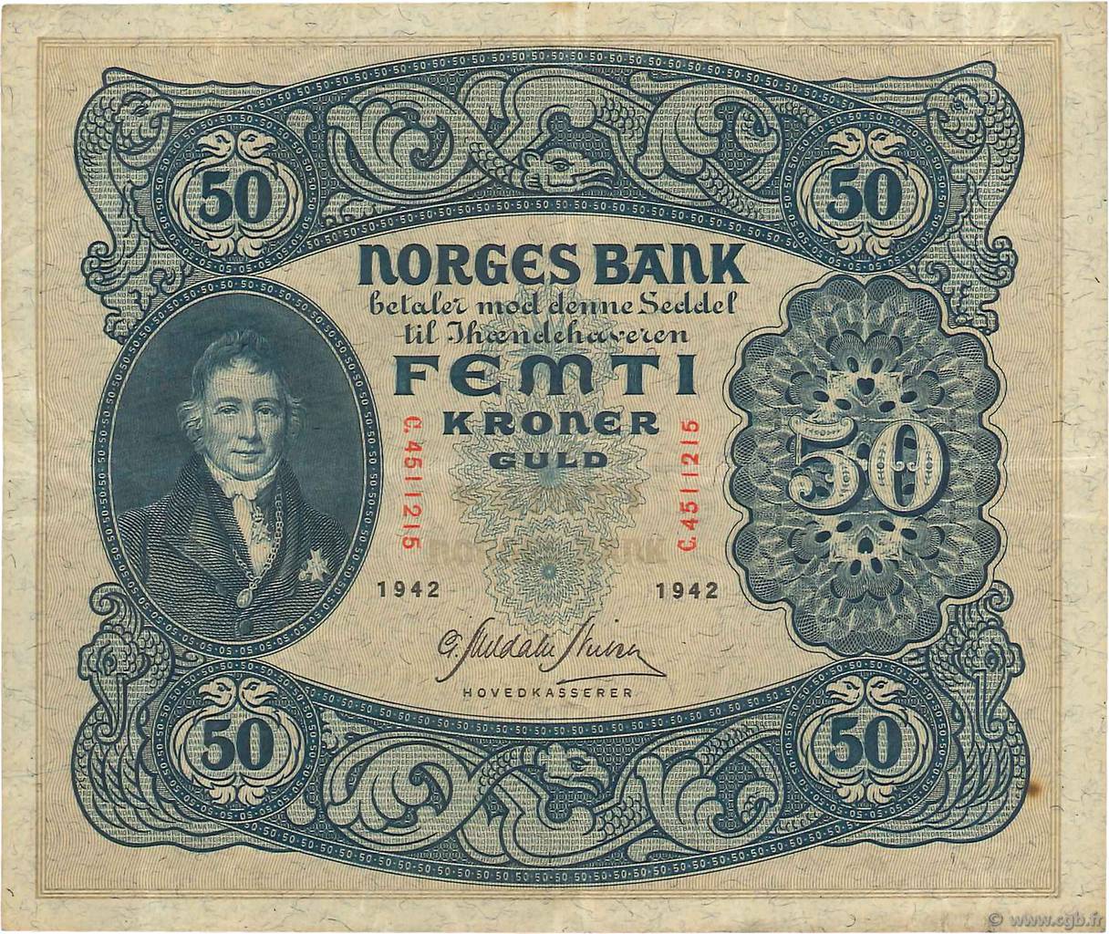 50 Kroner NORVÈGE  1942 P.09d MBC