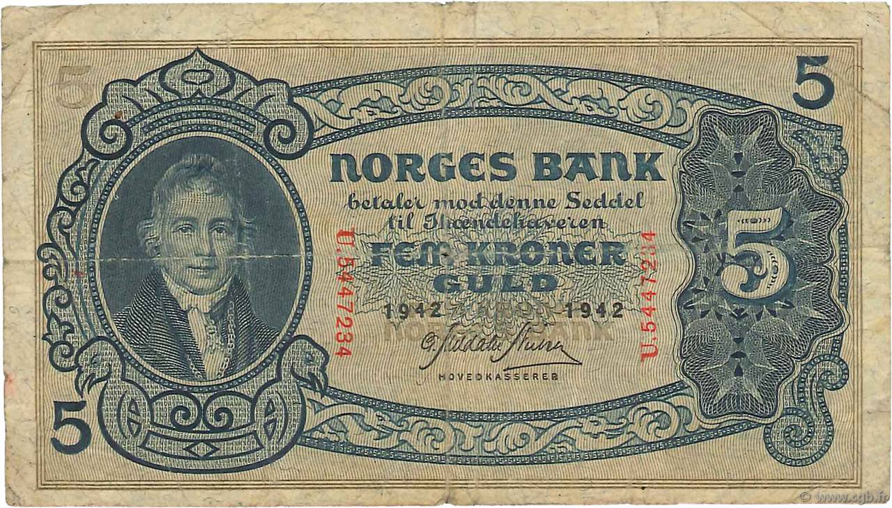 5 Kroner NORVÈGE  1942 P.07c RC