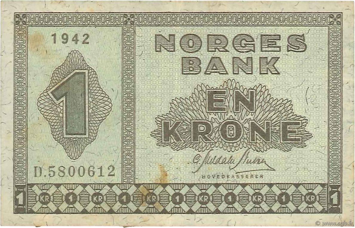 1 Krone NORWAY  1942 P.15a VF