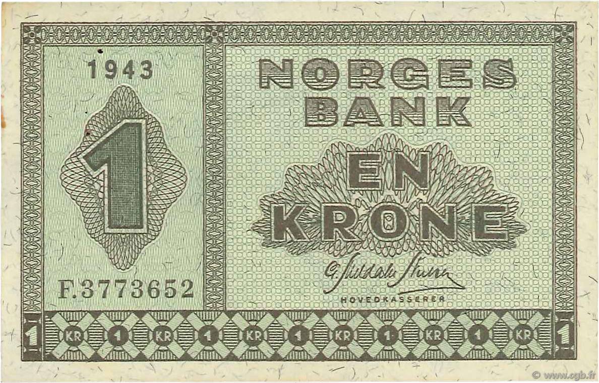 1 Krone NORWAY  1943 P.15a VF