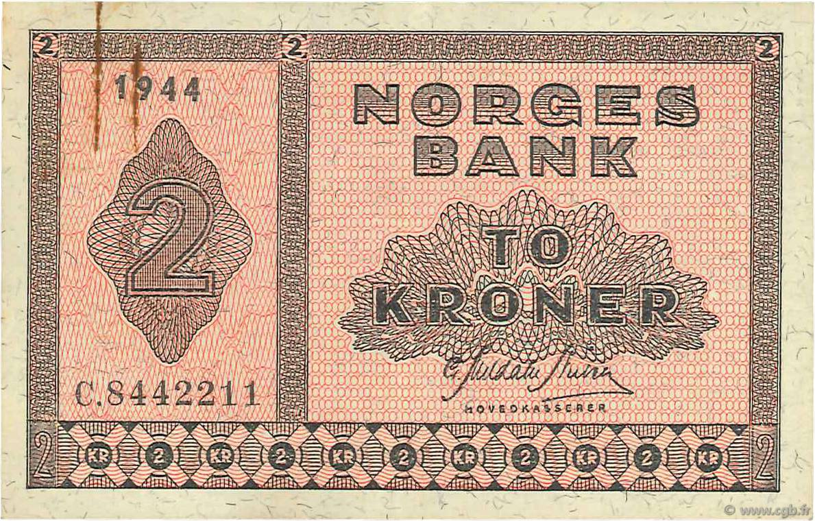 2 Kroner NORVÈGE  1944 P.16a1 TTB