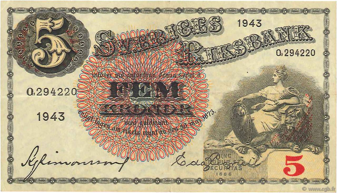 5 Kronor SUÈDE  1943 P.33z MBC