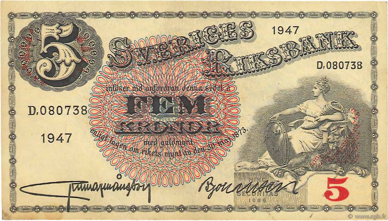 5 Kronor SUÈDE  1947 P.33ad BB