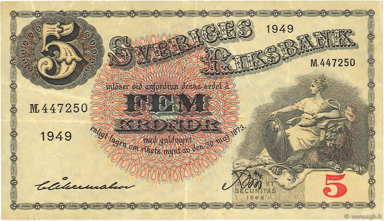 5 Kronor SUÈDE  1949 P.33af BB