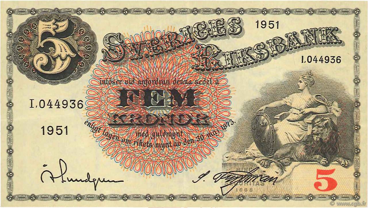 5 Kronor SUÈDE  1951 P.33ah SUP