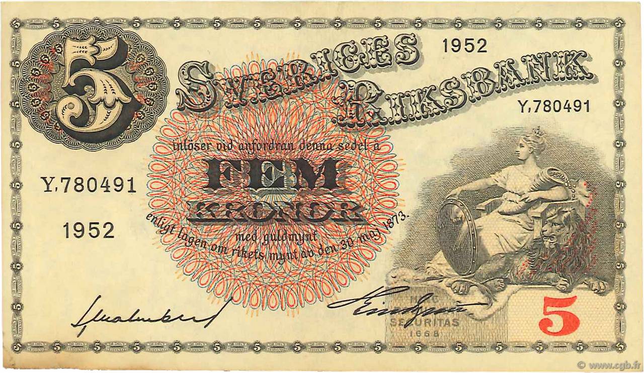 5 Kronor SUÈDE  1952 P.33ai BB