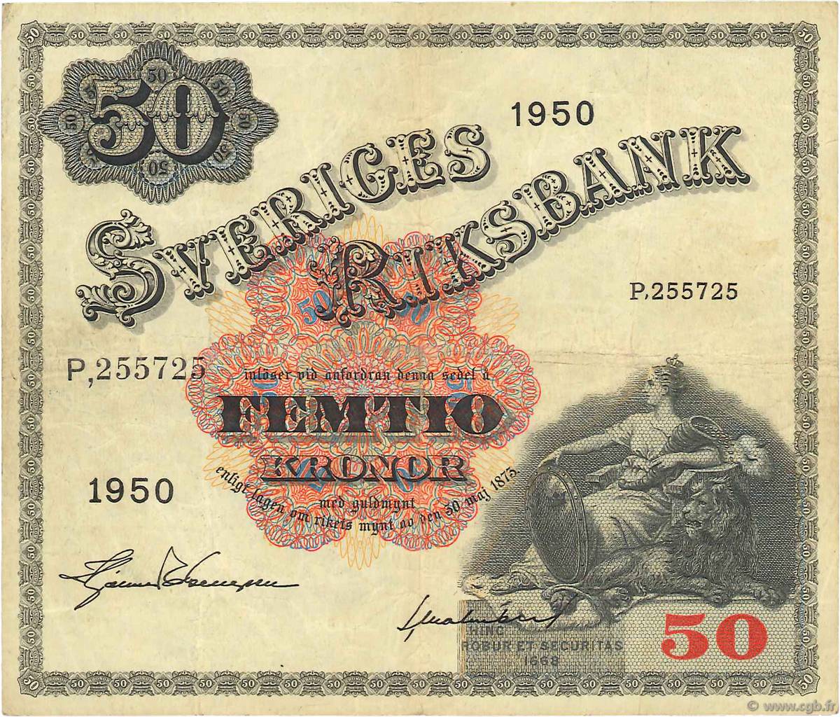 50 Kronor SUÈDE  1950 P.35ae fSS