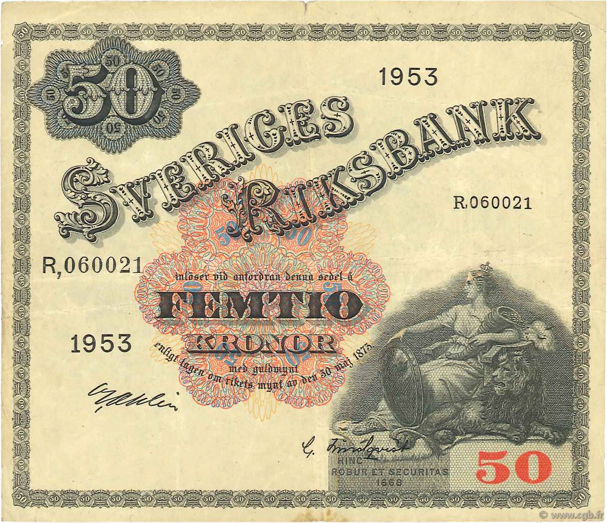 50 Kronor SUÈDE  1953 P.35af fSS