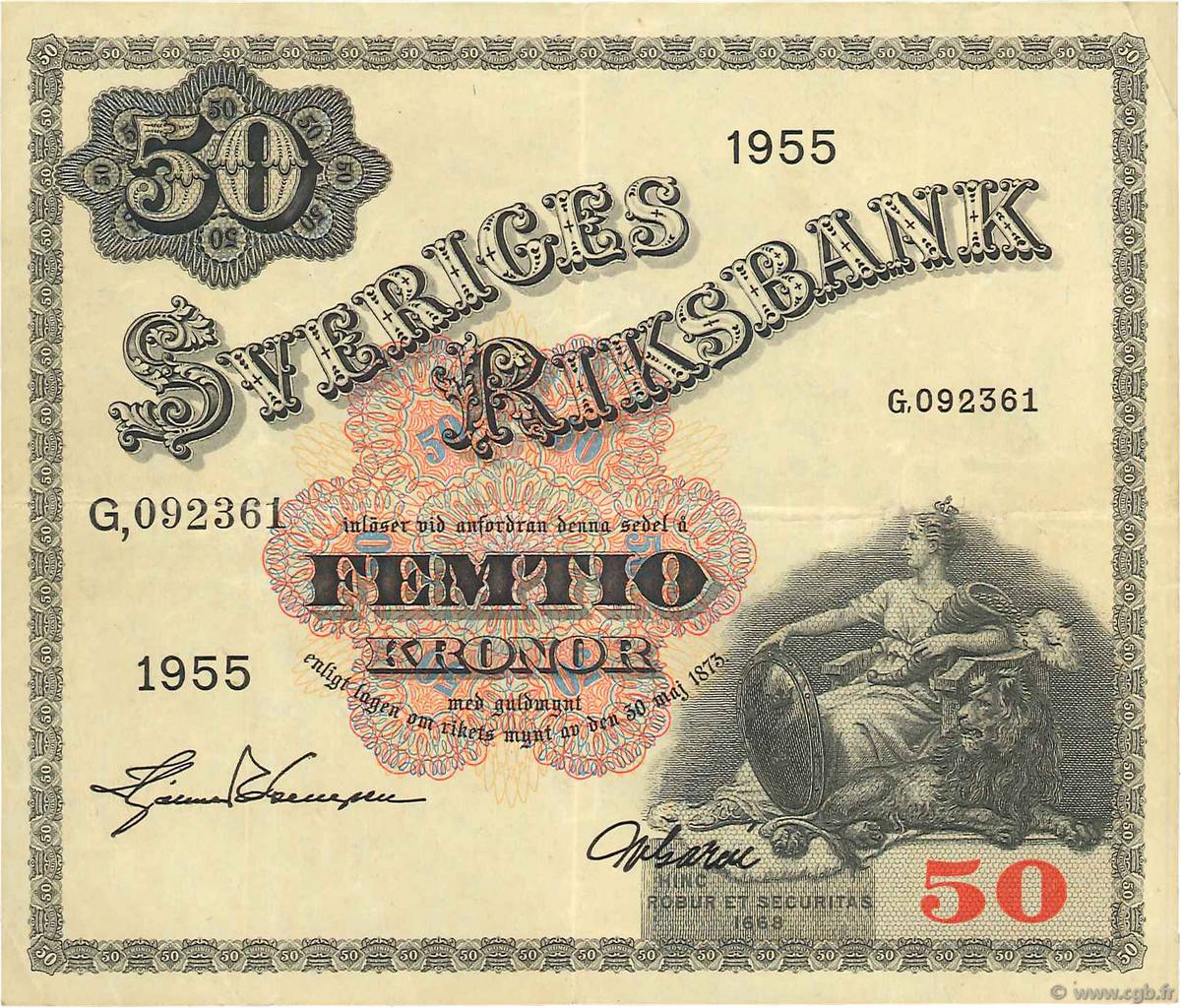 50 Kronor SWEDEN  1955 P.44a VF