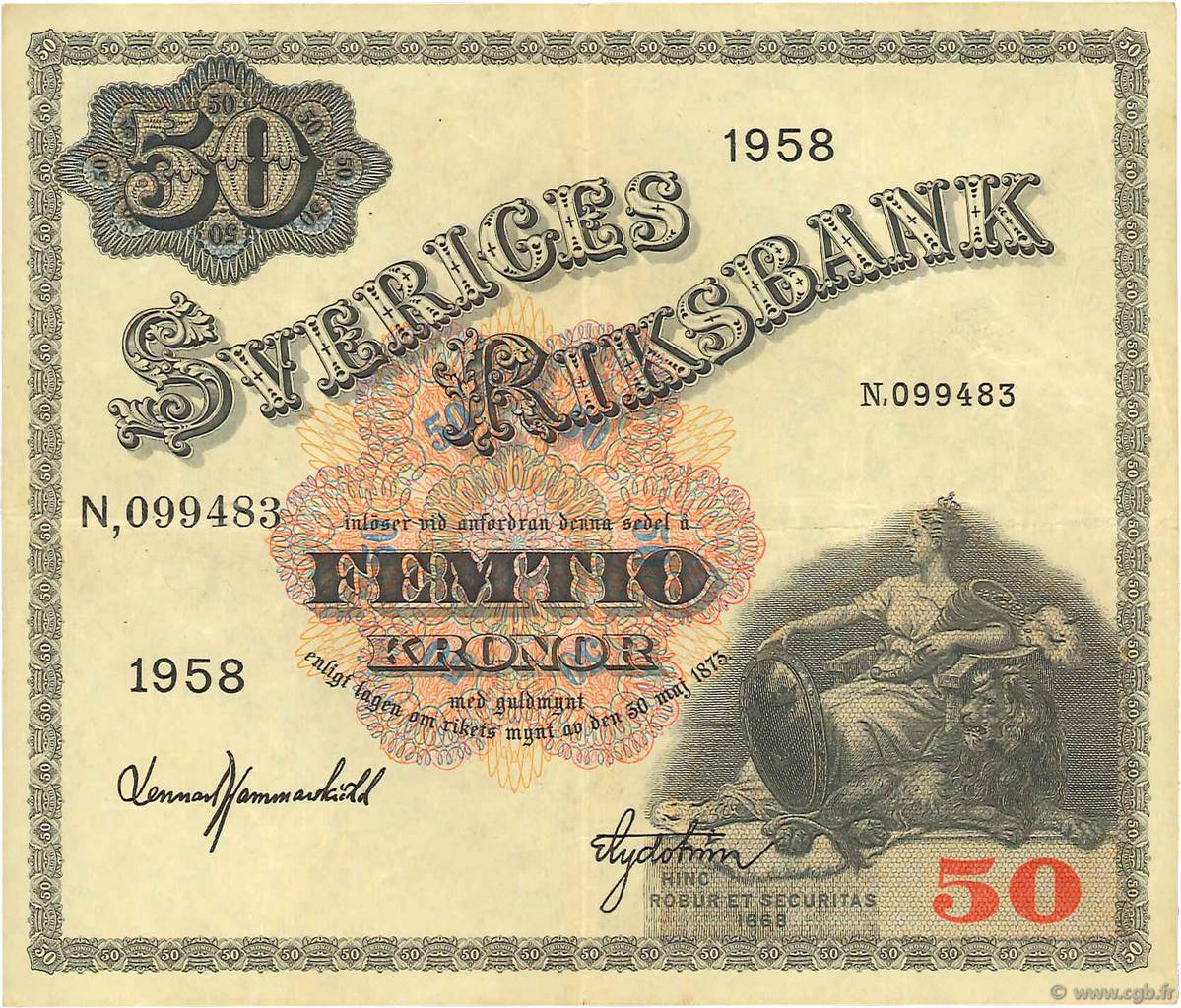 50 Kronor SUÈDE  1958 P.44d MBC