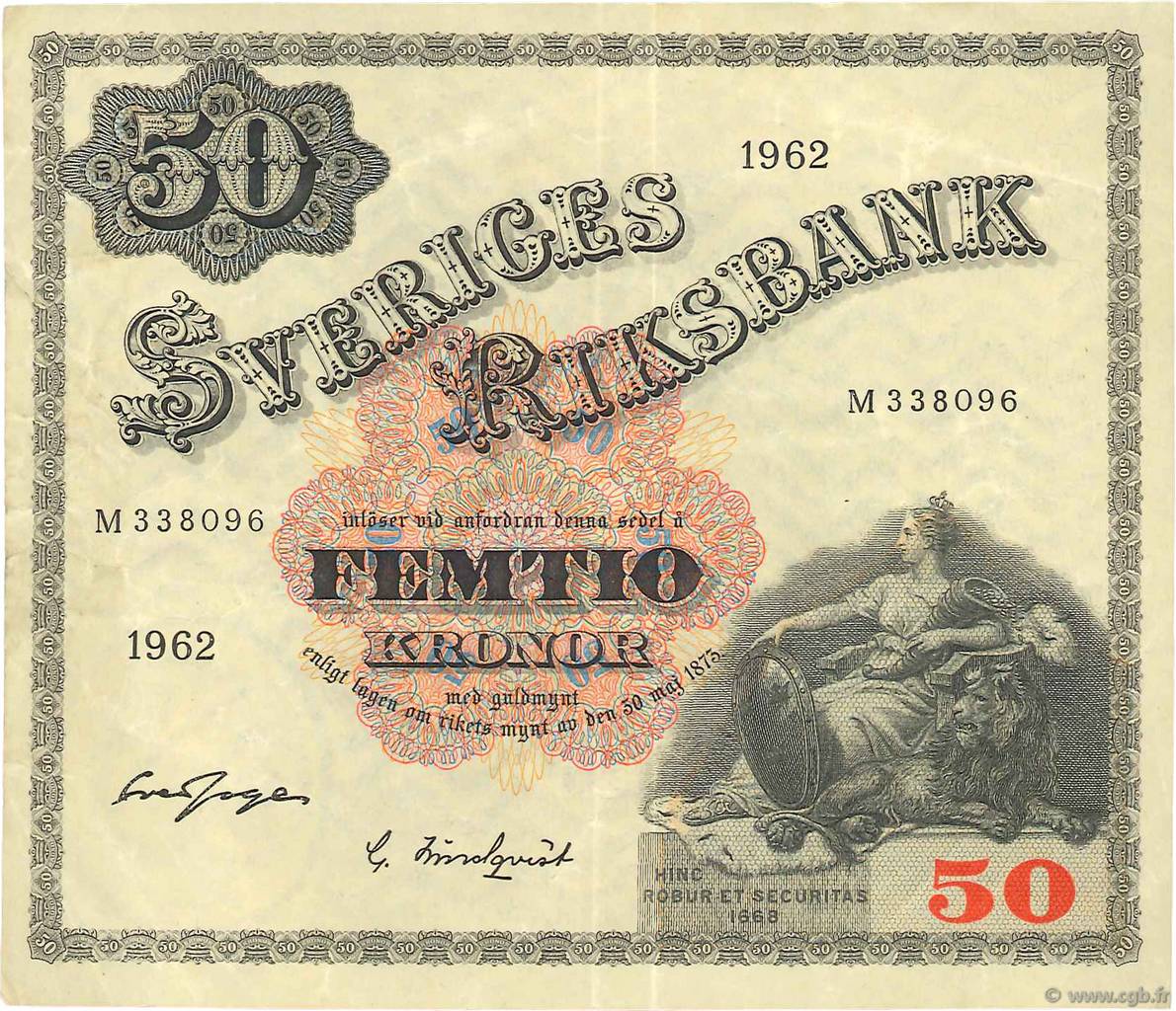 50 Kronor SUÈDE  1962 P.47d BC+