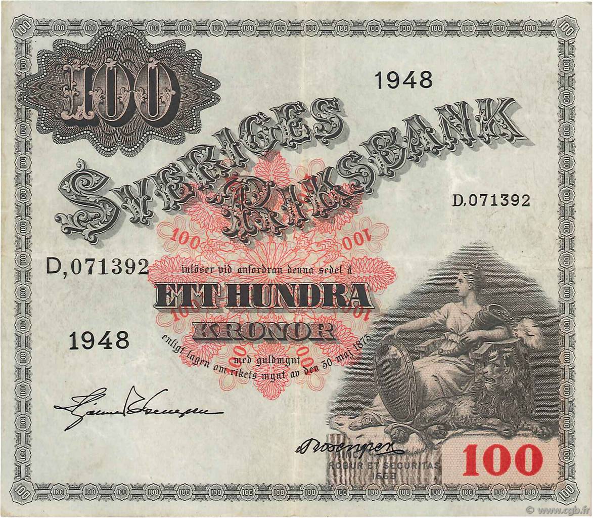 100 Kronor SUÈDE  1948 P.36ad q.BB