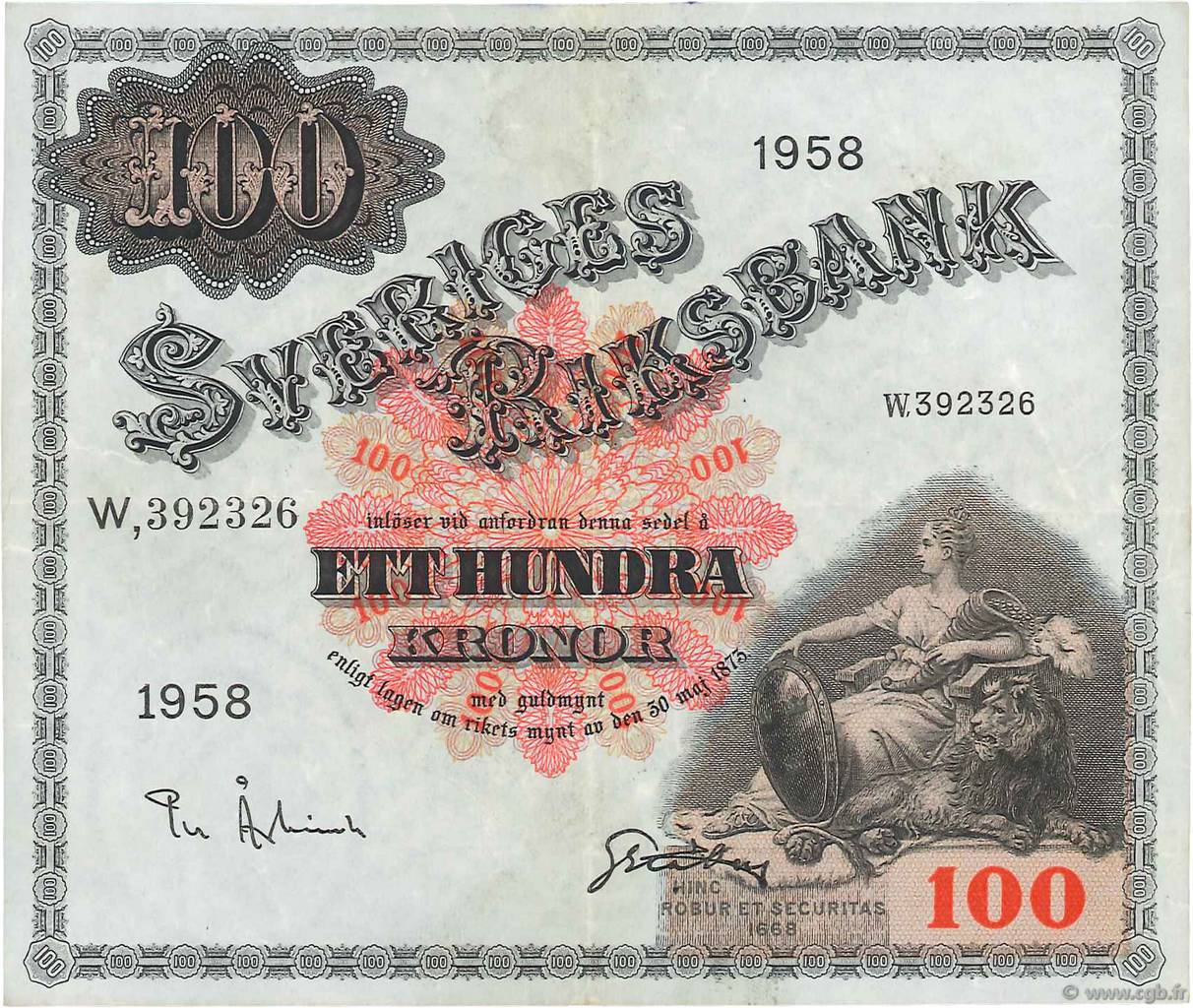 100 Kronor SUÈDE  1958 P.45d fSS