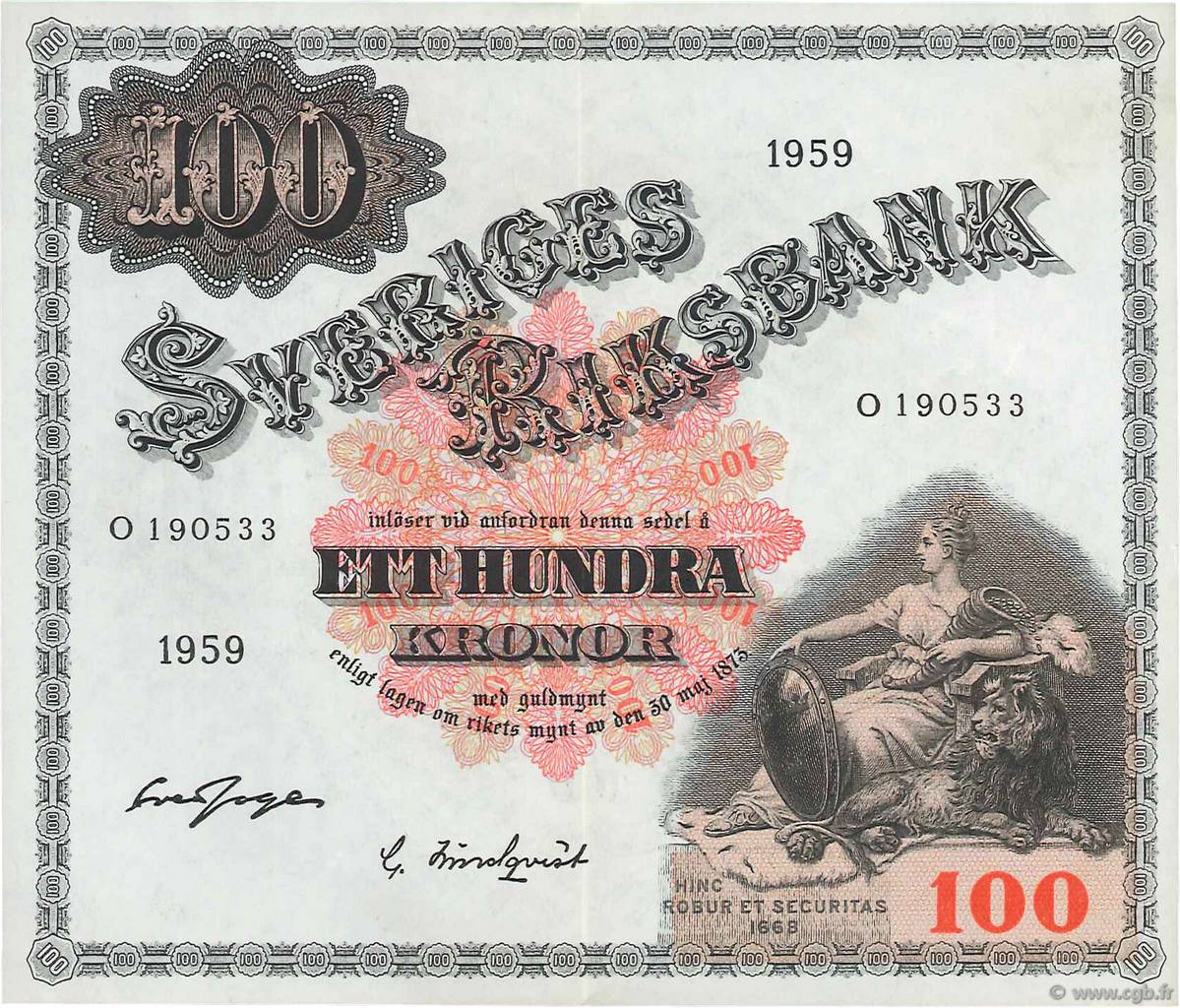 100 Kronor SUÈDE  1959 P.48a TTB+