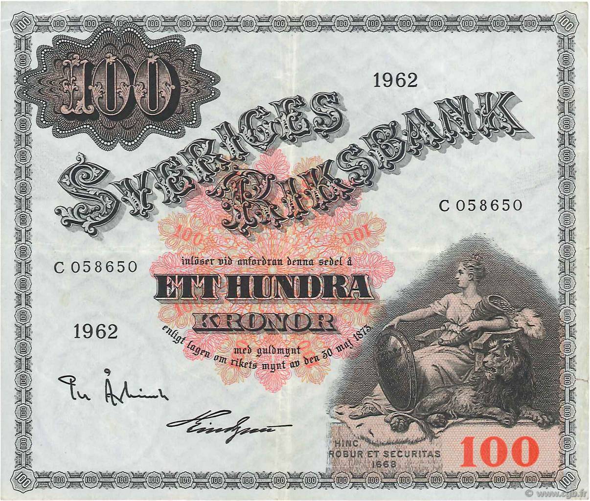 100 Kronor SWEDEN  1962 P.48d VF