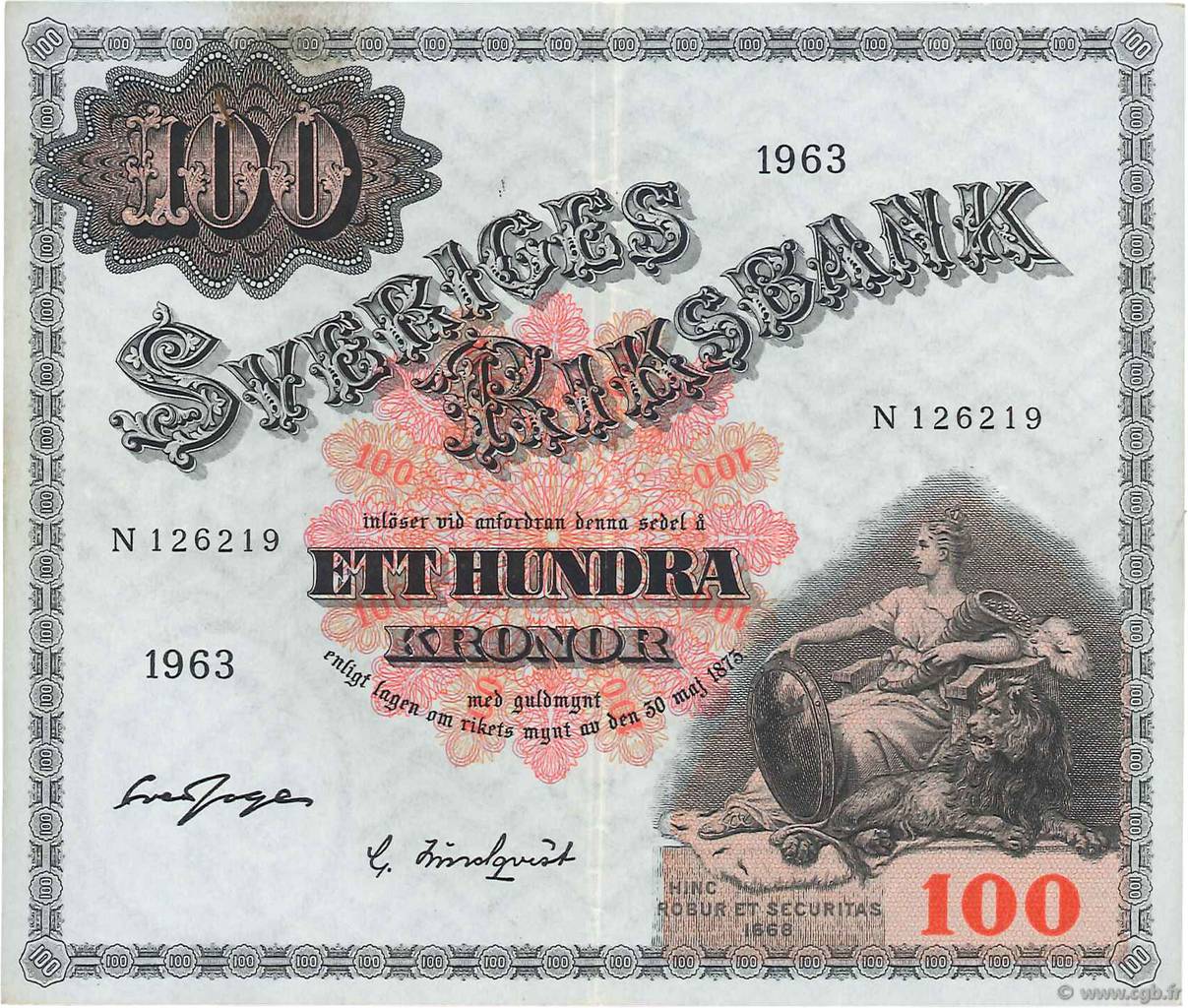 100 Kronor SUÈDE  1963 P.48e pr.TTB