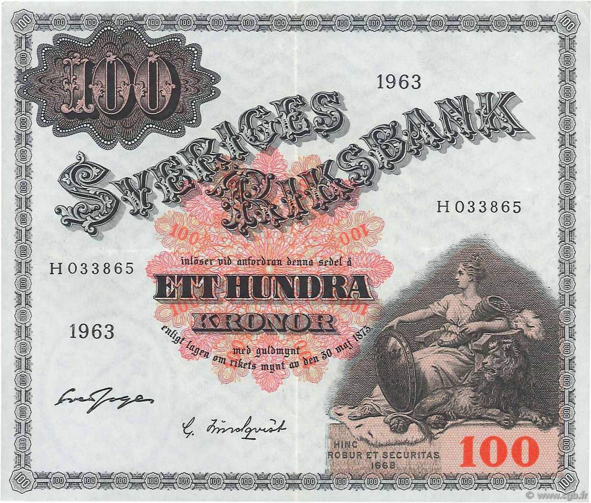 100 Kronor SWEDEN  1963 P.48e VF+