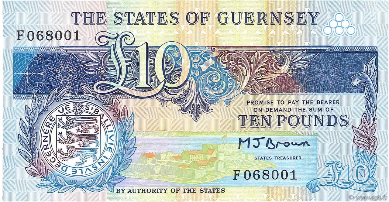 10 Pounds GUERNSEY  1991 P.54a fST+