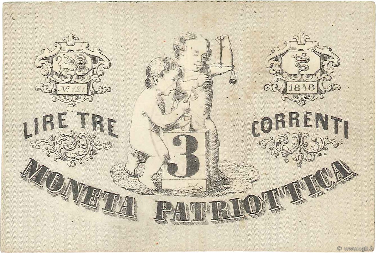 3 Lire ITALIA  1848 PS.187 MBC