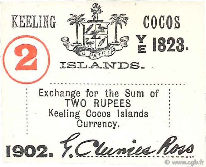 2 Rupees ISOLE KEELING COCOS  1902 PS.127 AU