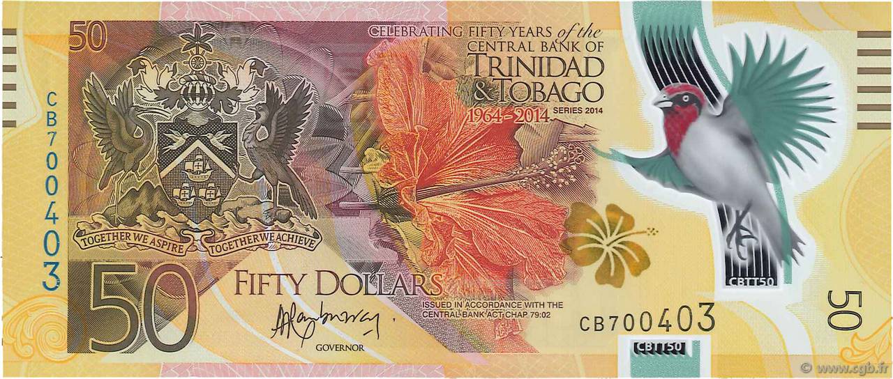 50 Dollars Commémoratif TRINIDAD UND TOBAGO  2014 P.54 ST