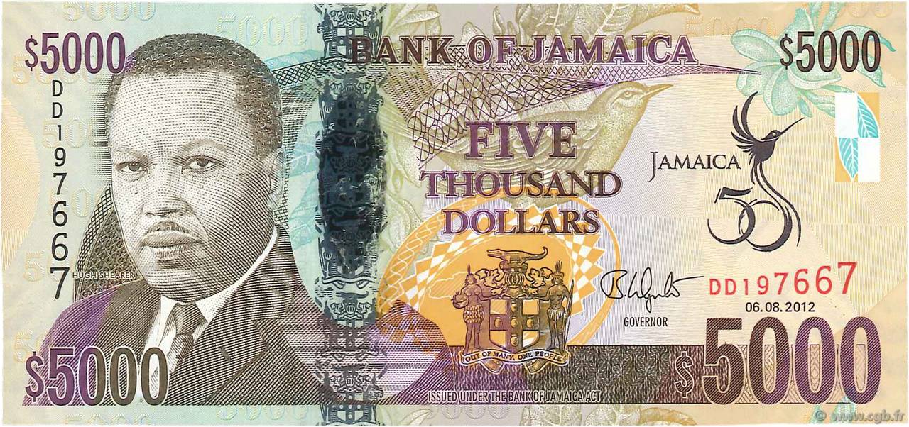 5000 Dollars JAMAIKA  2012 P.93 ST