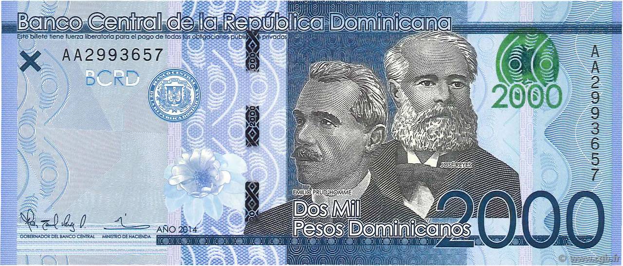 2000 Pesos Dominicanos RÉPUBLIQUE DOMINICAINE  2014 P.194 FDC