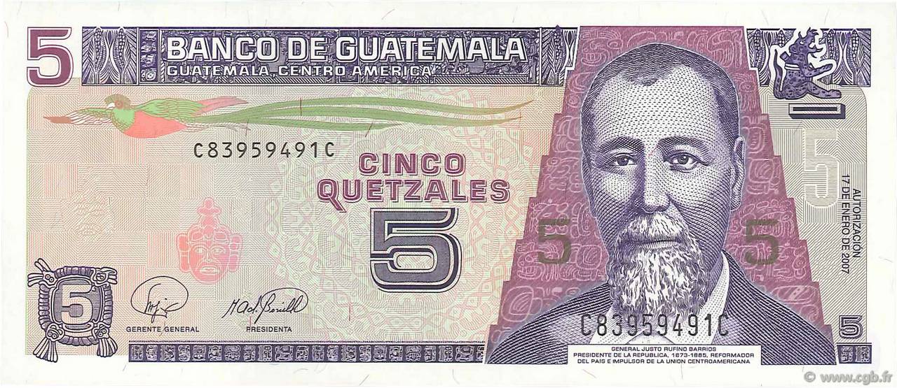 Details about   Guatemala UNC 5 Quetzales 2007 P-106c Banknote 