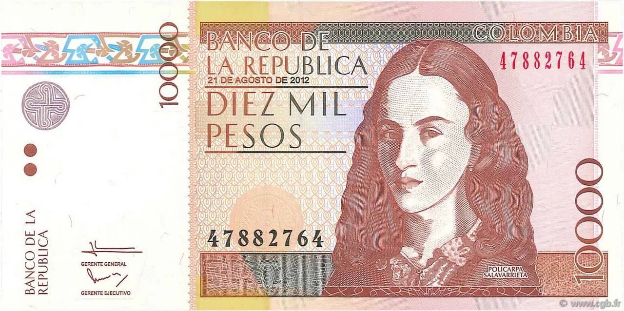 10000 Pesos COLOMBIE  2012 P.453o NEUF