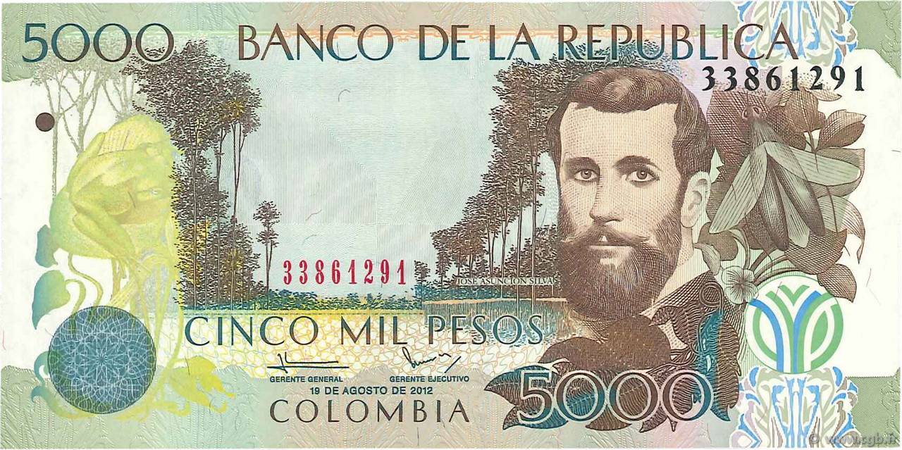 5000 Pesos COLOMBIA  2012 P.452n FDC