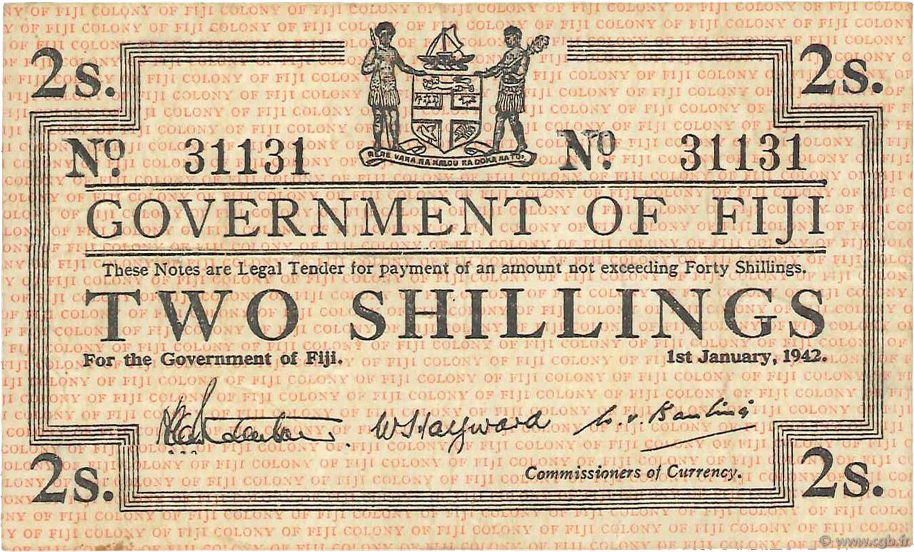 2 Shillings FIJI  1942 P.050a VF
