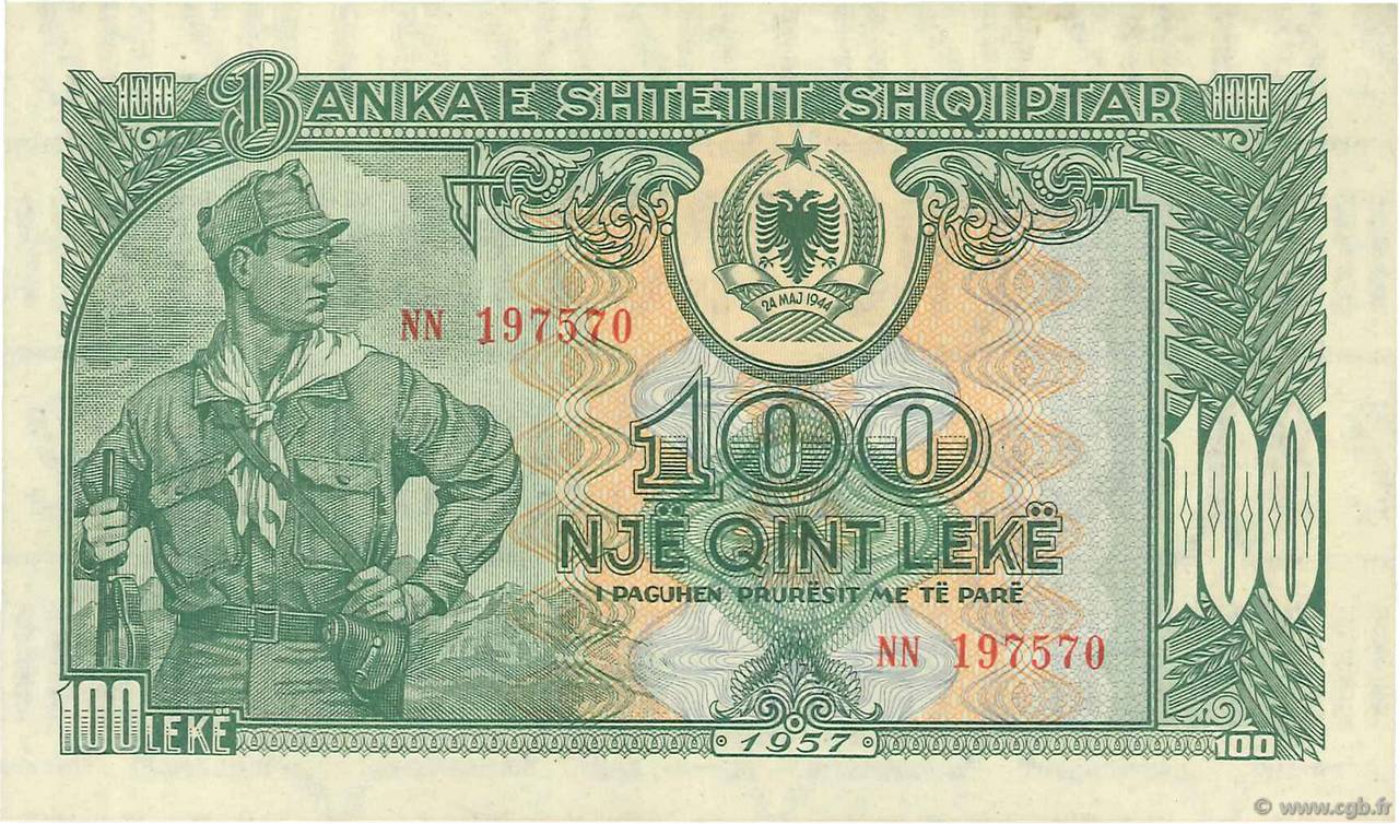 100 Lekë ALBANIA  1957 P.30a AU