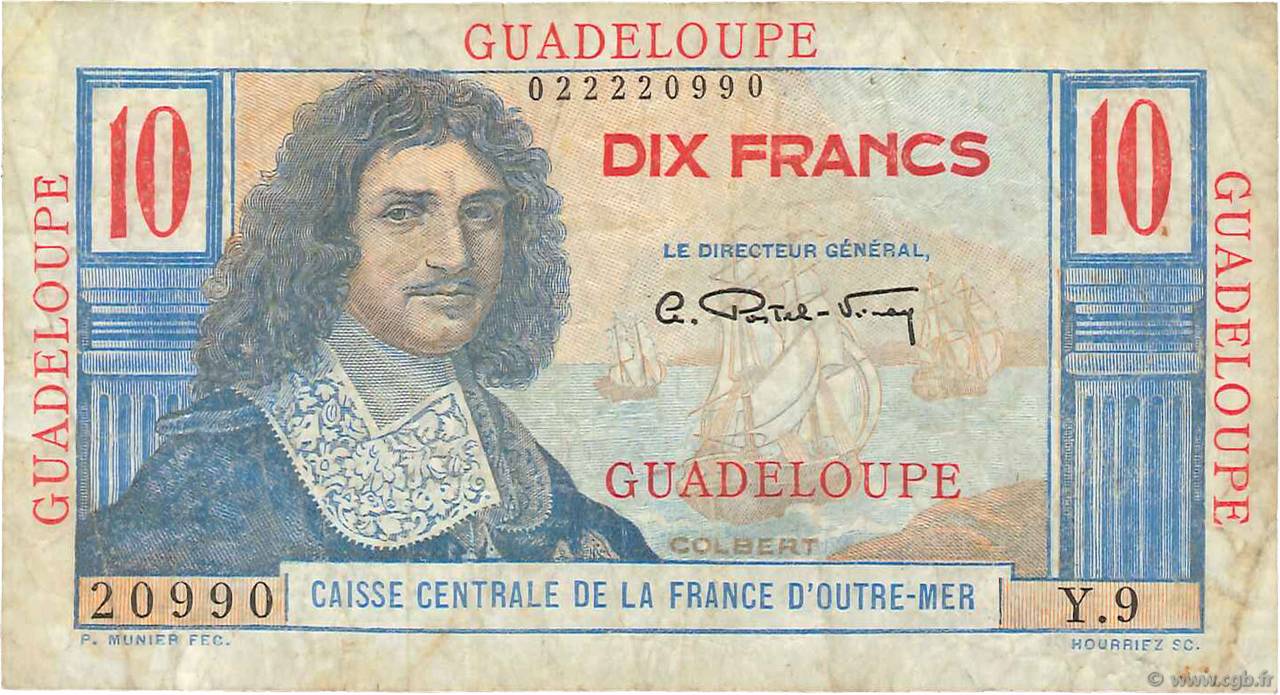 10 Francs Colbert GUADELOUPE  1946 P.32 TB