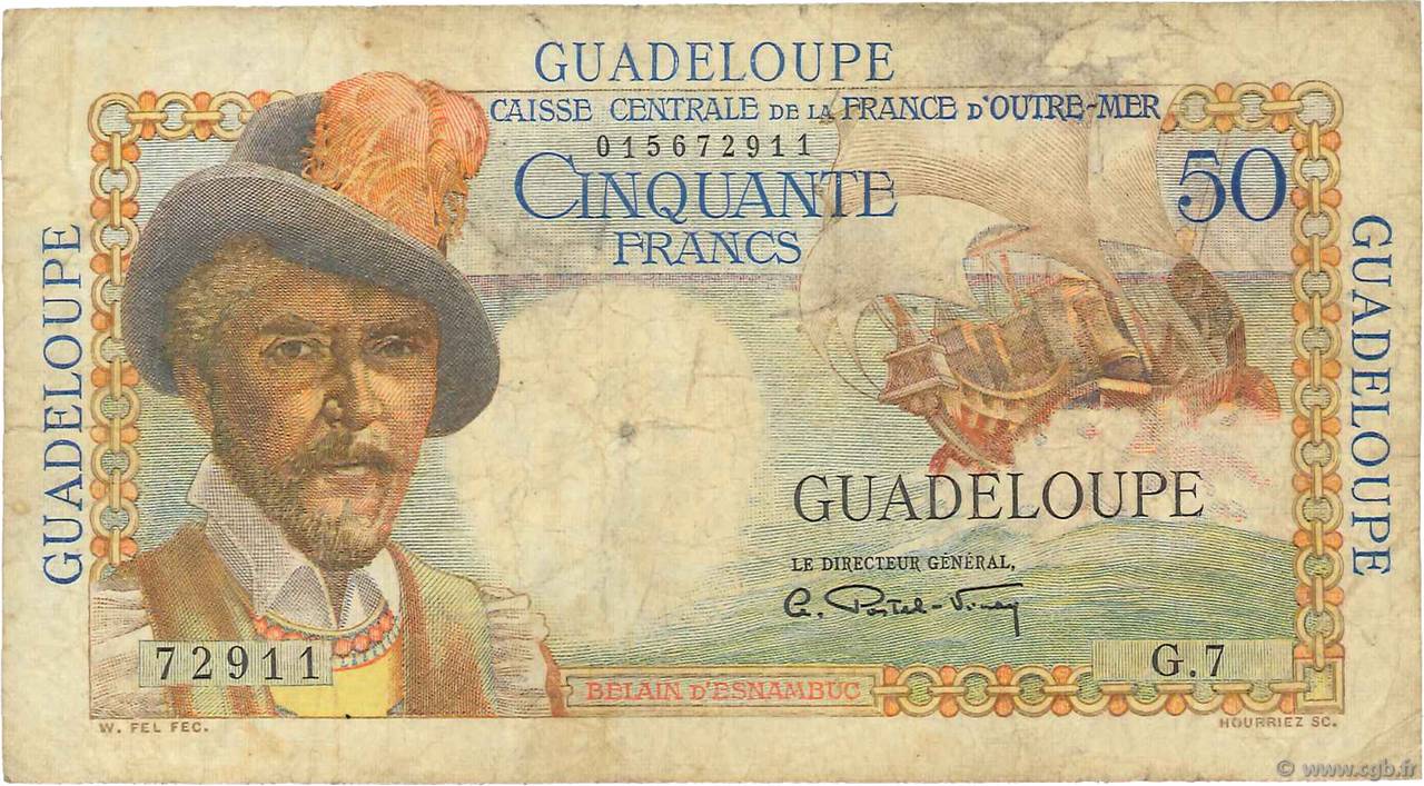 50 Francs Belain d Esnambuc GUADELOUPE  1946 P.34 MB