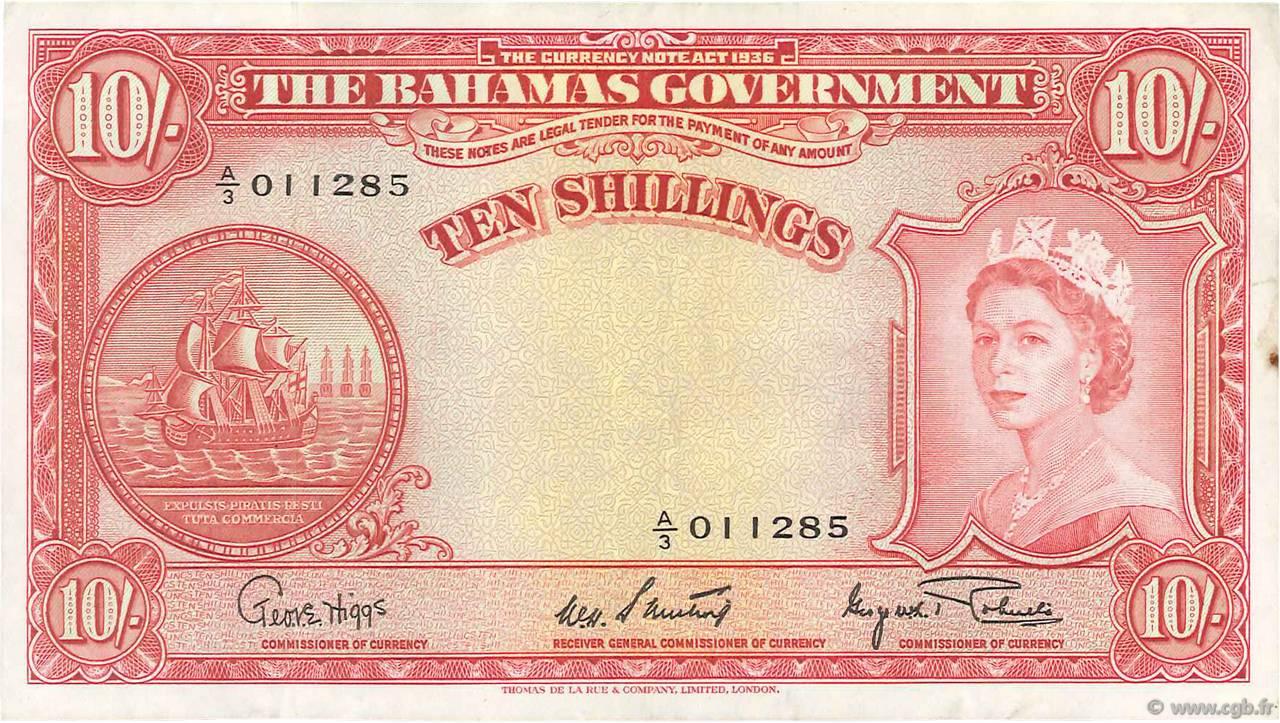 10 Shillings BAHAMAS  1953 P.14d VF+